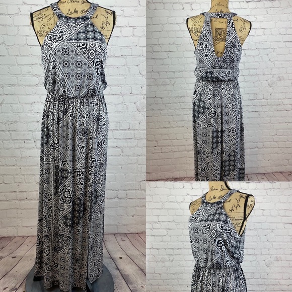 Three Pink Hearts Black/White Patchwork Open Back Maxi - Picture 1 of 1